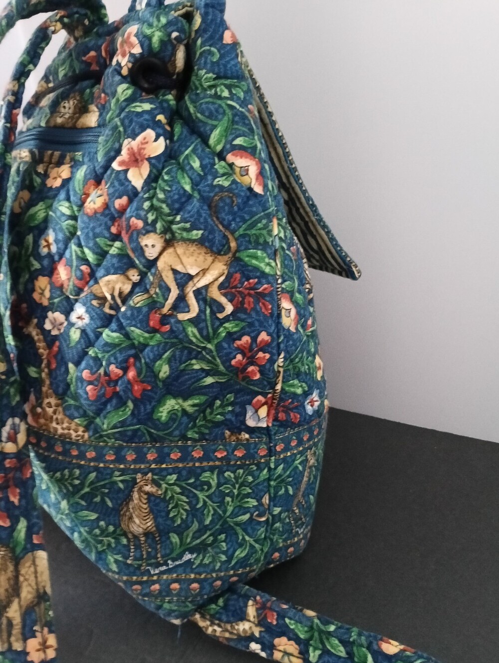 Vintage Vera Bradley quilted bag retired blue Animal Kingdom safar Backpack - Picture 7 of 9